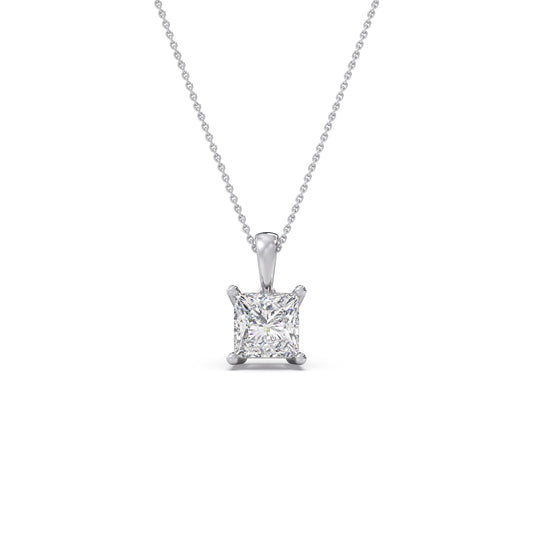 2 ct Geometric Princess Solitaire Chain Pendant - White