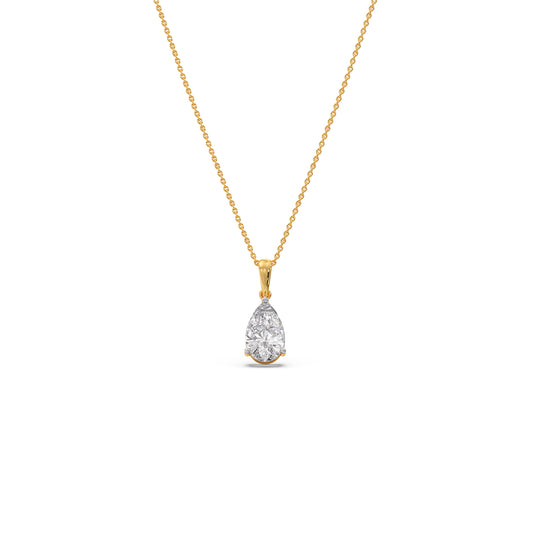 1 ct Feminine Pear Solitaire Chain Pendant - Yellow