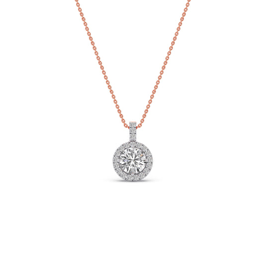 0.92 ct Halo Flame Solitaire Chain Pendant - Rose