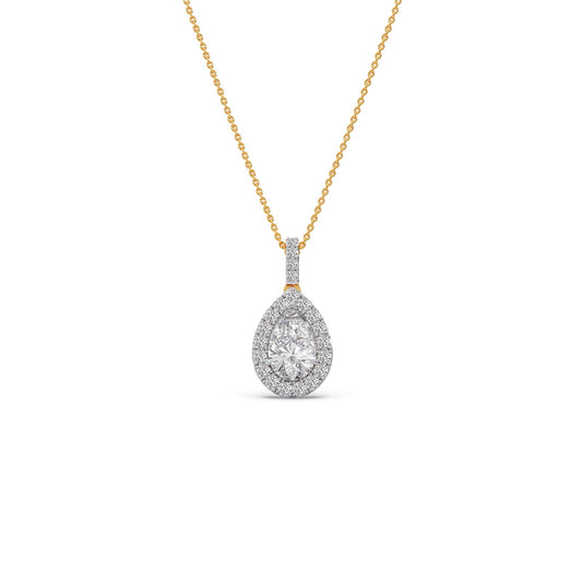 1.35 ct Elite Pear Halo Solitaire Chain Pendant - Yellow