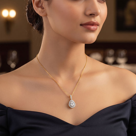 1.35 ct Elite Pear Halo Solitaire Chain Pendant - MQ_AI