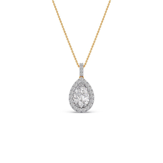 2.45 ct Feminine Pear Halo Solitaire Chain Pendant - Yellow