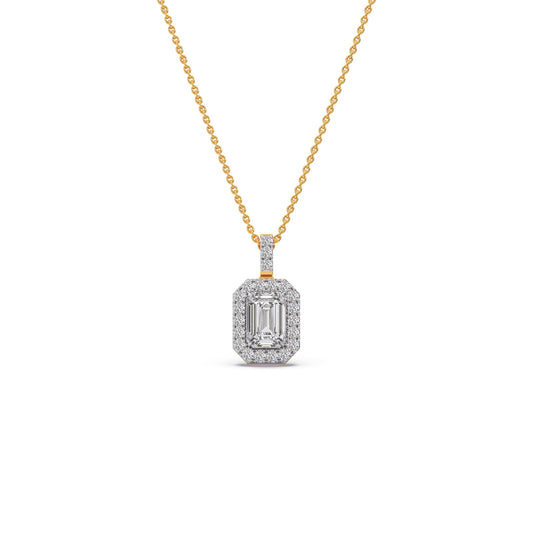 0.86 ct Emerald Edge Halo Solitaire Chain Pendant - Yellow