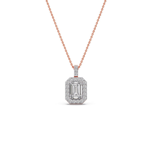 1.23 ct Classique Emerald Halo Solitaire Chain Pendant - Rose