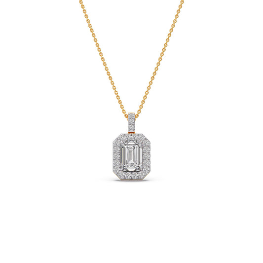 1.23 ct Classique Emerald Halo Solitaire Chain Pendant - Yellow