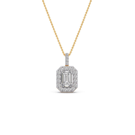 1.94 ct Celeste Emerald Halo Solitaire Chain Pendant - Yellow