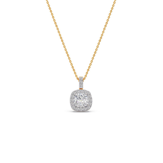 0.90 ct Aure Cushion Halo Solitaire Chain Pendant - Yellow
