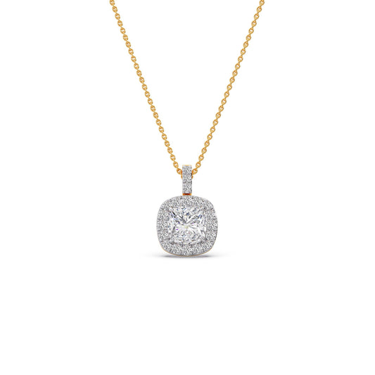 1.21 ct Cushion Halo Solitaire Chain Pendant - Yellow