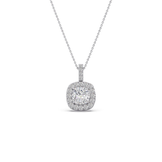 1.89 ct Cushiona Halo Solitaire Chain Pendant - White