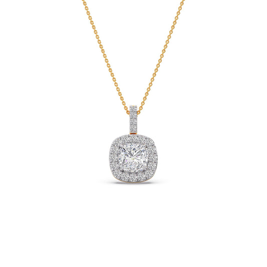 1.89 ct Cushiona Halo Solitaire Chain Pendant - Yellow