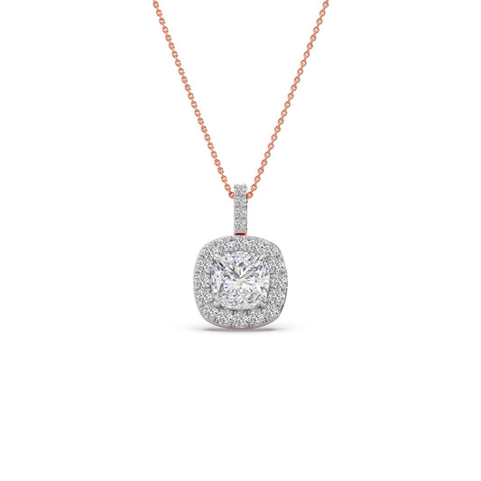2.49 ct Eclat Cushion Halo Solitaire Chain Pendant - Rose