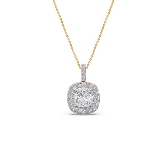 2.49 ct Eclat Cushion Halo Solitaire Chain Pendant - Yellow