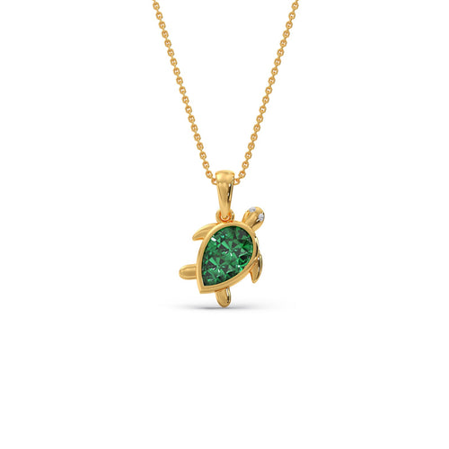 Chrome Turtle Charm Coloured Lab Diamond Chain Pendant