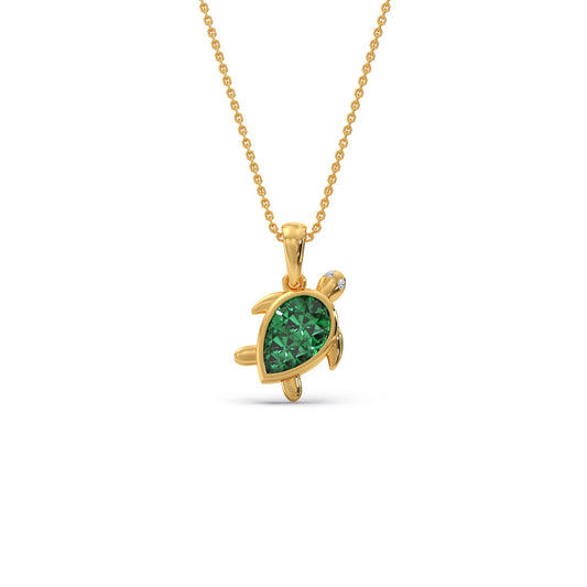 Chrome Turtle Charm Coloured Lab Diamond Chain Pendant - Yellow