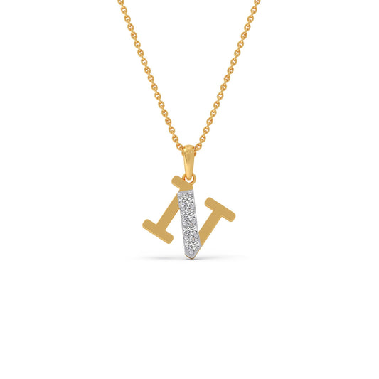 N Alphabet Diamond Pendant - Yellow