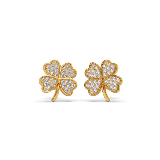 Clover Flower Pave Diamond Studs - Yellow