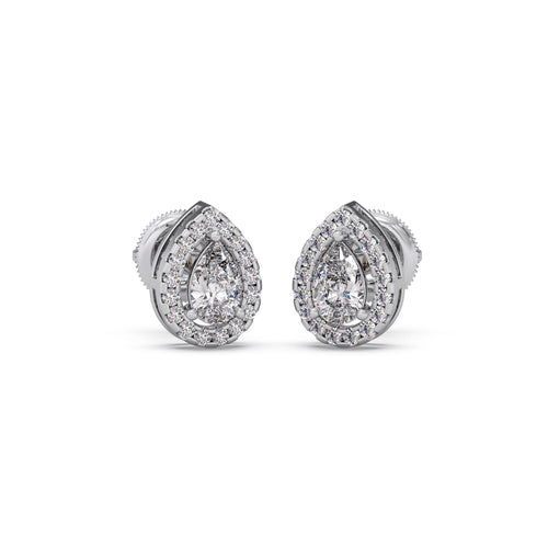 Gold Pear Halo Diamond Earrings