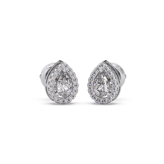 Gold Pear Halo Diamond Earrings - White