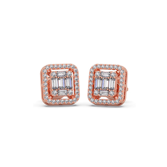 Baguette & Round Halo Earrings - Rose