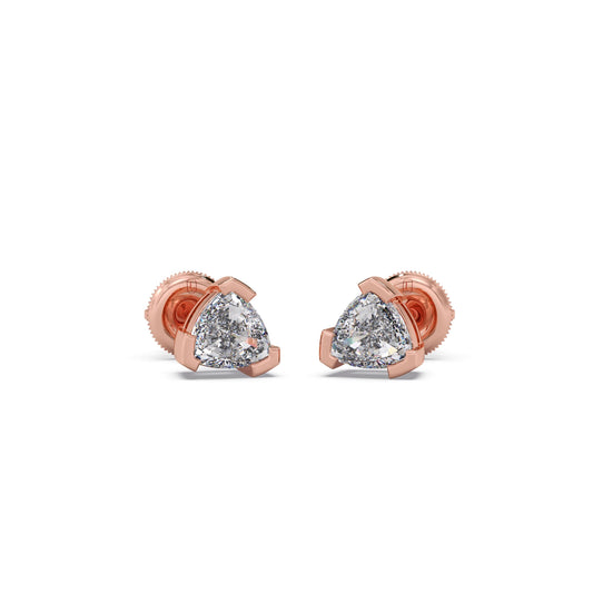 Half Bezel Set Smallitaire Trillion Cut Diamond Earring - Rose