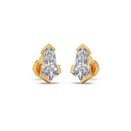 Half Bezel Set Pin Shape Solitaire Earring - Yellow