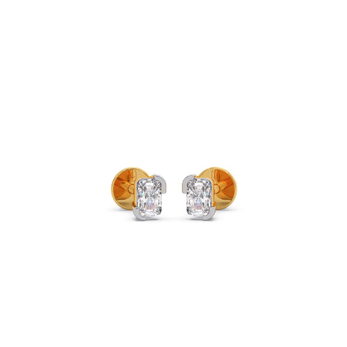 Half Bezel Set Smallitaire Frost Emerald Cut Earrings