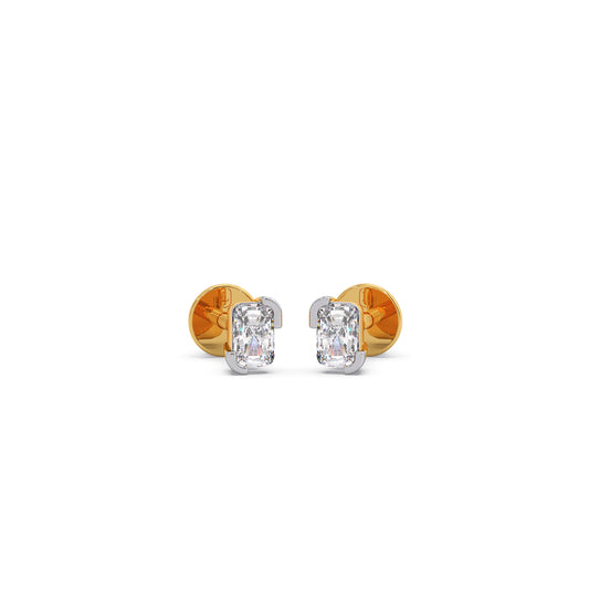 Half Bezel Set Smallitaire Frost Emerald Cut Earrings - Yellow