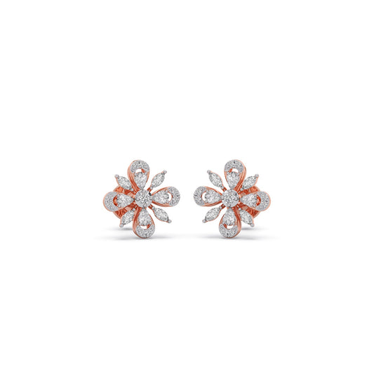 Floral Multi Shape Diamond Stud Earrings - Rose