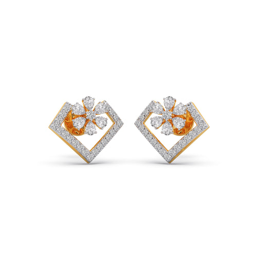 Pear & Round Diamond Floral Stud Earrings