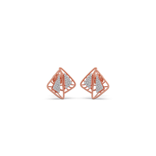 Kinetic Square Round Diamond Stud Earrings - Rose