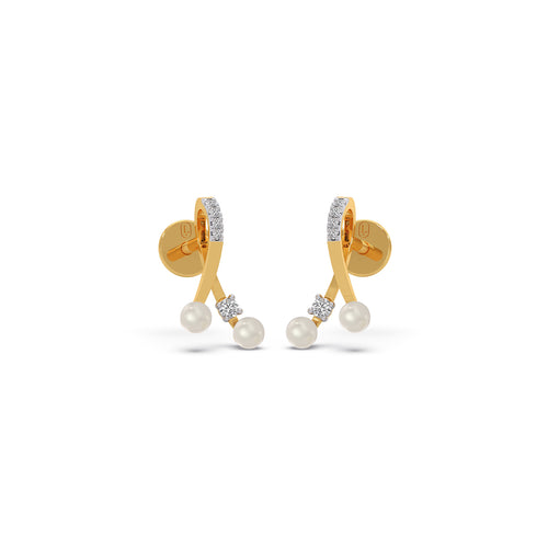 Split Arc Pearl Diamond Stud Earrings