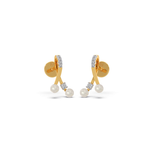 Split Arc Pearl Diamond Stud Earrings - Yellow