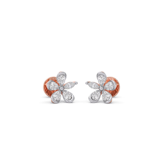Pear & Marquise Diamond Petal Flower Earrings - Rose