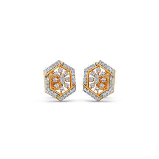 Celestial Hex Diamond Stud Earrings - Yellow