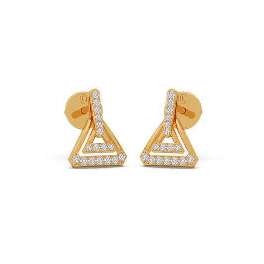 Apex Triangle Round Diamond Stud Earrings - Yellow