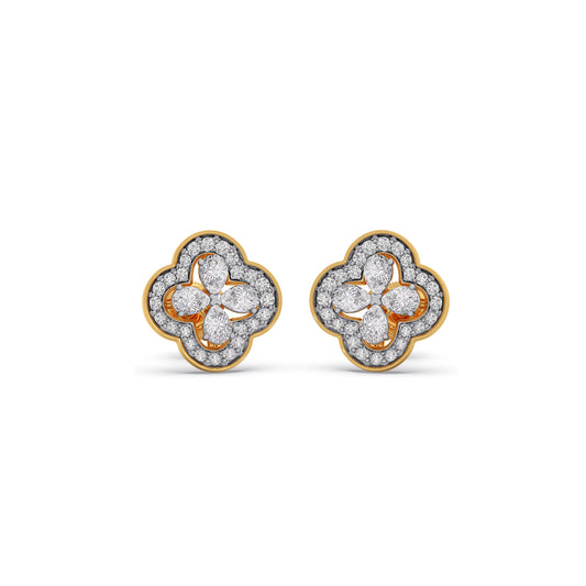 Clover Link Diamond Stud Earrings - Yellow