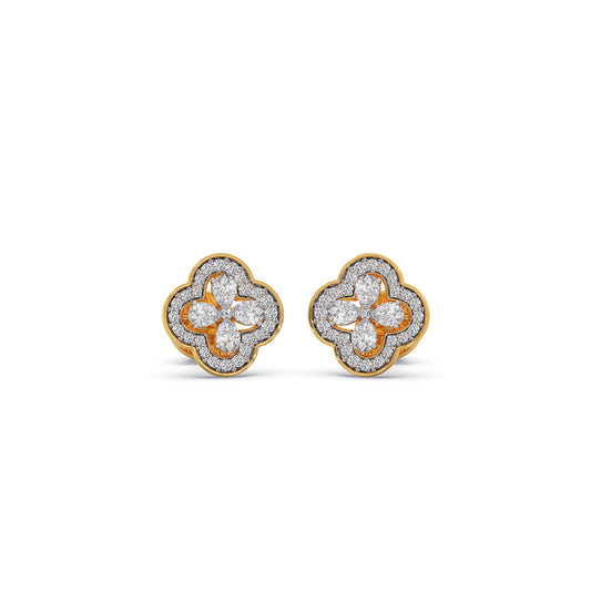 Clover Link Diamond Stud Earrings - Yellow