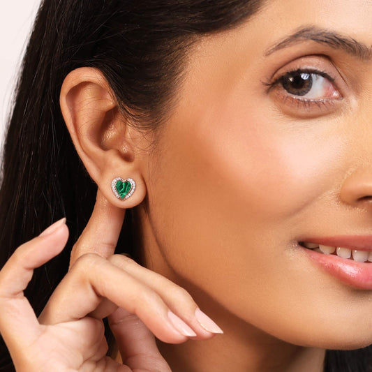 Malachite Heart Diamond Stud Earrings - MQ