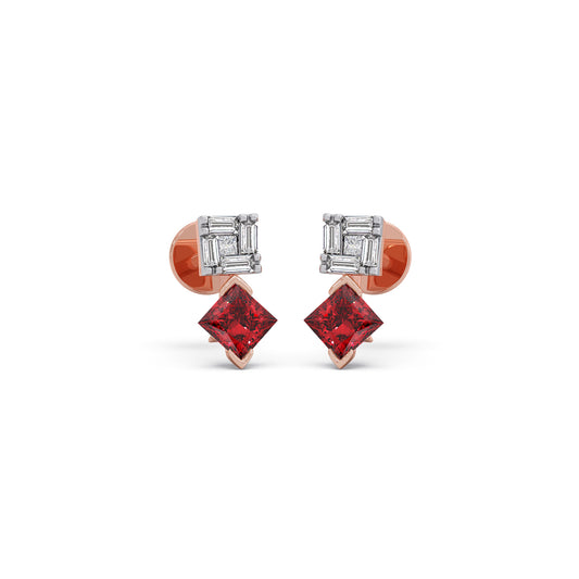 Rose Square Gemstone Stud Earrings - Rose