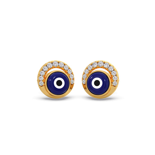 Evil Eye Half-Halo Diamond Earrings - Yellow