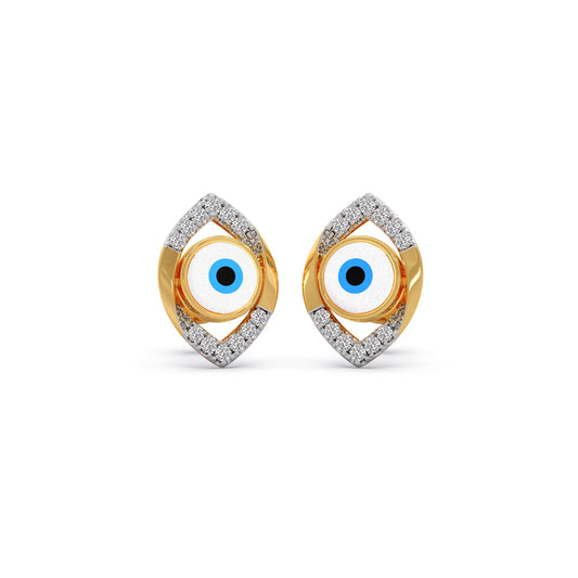 Round Diamond Beautiful Evil Eye Earrings - Yellow