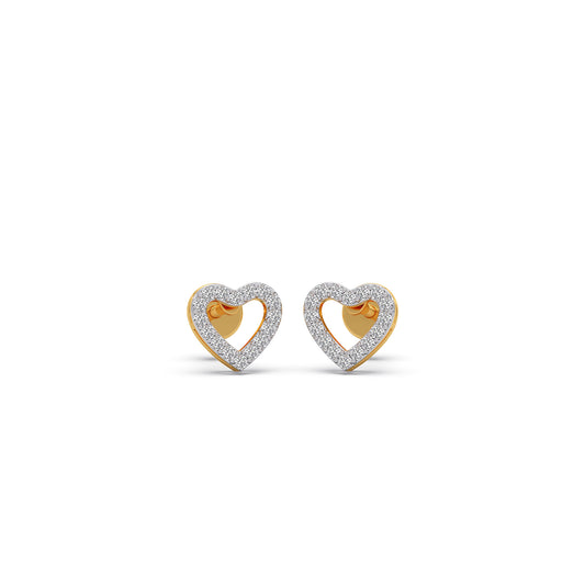 Hollow Heart Diamond Earrings - Yellow