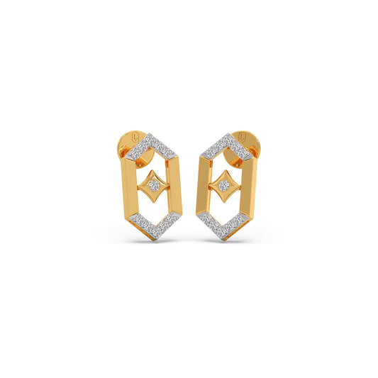 Flutter Diamond Hex Link Stud Earrings - Yellow