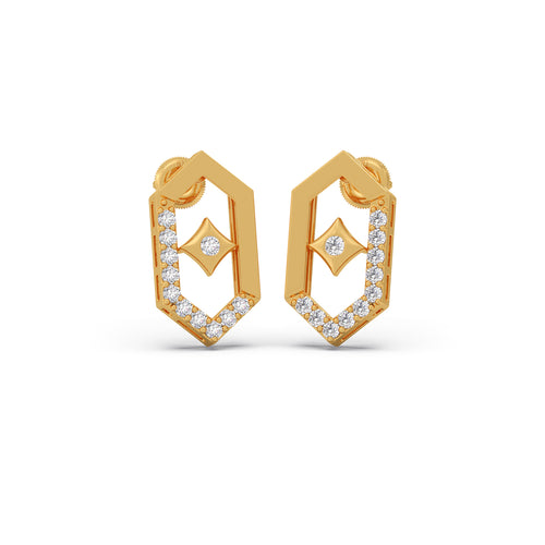 Six-Sided Glamour Diamond Stud Earrings