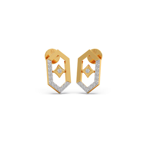 Six-Sided Glamour Diamond Stud Earrings