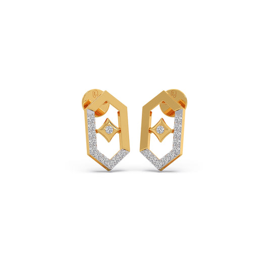 Six-Sided Glamour Diamond Stud Earrings - Yellow