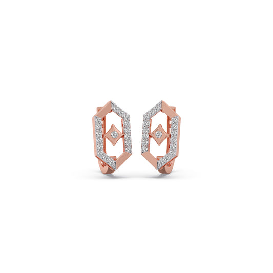 Hexa-Core Diamond Hoop Earrings - Rose