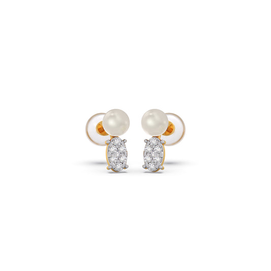 Elliptical Diamond Pearl Drop Earrings - Yellow