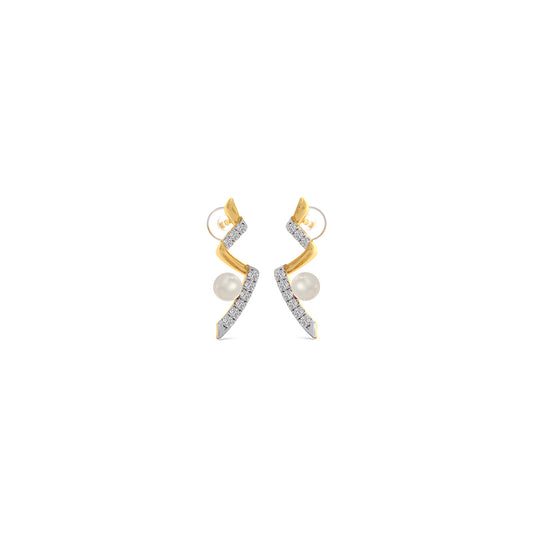 Willow-Twist Pearls Diamond Studs Earring - Yellow