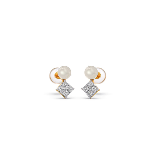 lozenge Pearls Diamond Studs Earring - Yellow